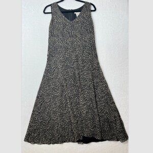 VTG Coldwater Creek 100% Silk Black Tan Polka Dots Aline Midi Classic Dress Sz 8